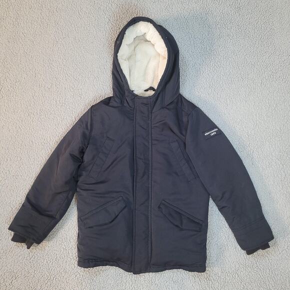 Abercrombie Kids Coat Youth 7/8 Black Hooded Sherpa Lined Parka Winter Warm - Picture 1 of 7